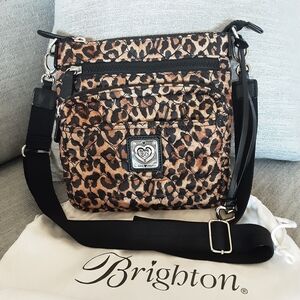 Brighton Quilted Crossbody Black Tan Leopard & Heart Charm